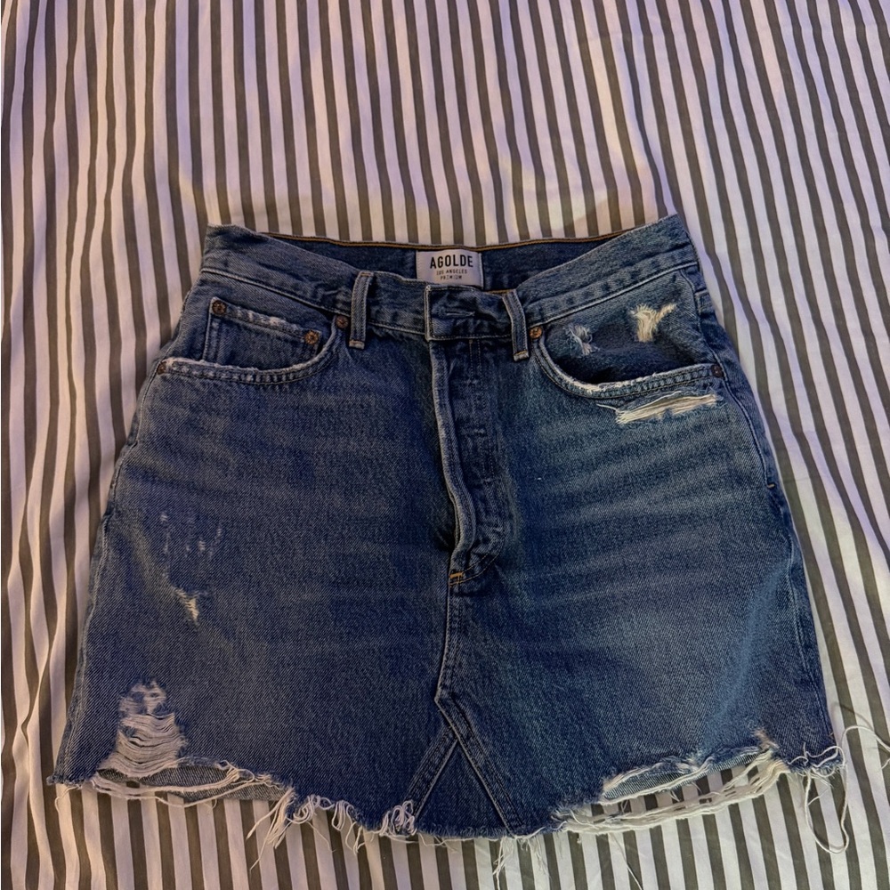 Agolde Frayed Hem Mini Skirt - Dark Blue